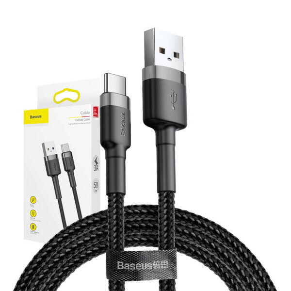 Kábel Baseus Cafule USB-C 3A 0,5 m (sivý+čierny) - Image 7