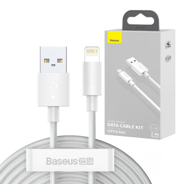 Baseus Simple Wisdom Súprava dátového kábla USB na Lightning 2,4A (2 ks/sada）1,5 m biela - Image 11