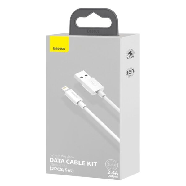Baseus Simple Wisdom Súprava dátového kábla USB na Lightning 2,4A (2 ks/sada）1,5 m biela - Image 8