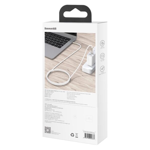 Kábel USB-C na USB-C Baseus Cafule, 100 W, 1 m (biely) - Image 9