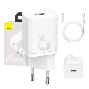 Baseus Super Si Quick Charger 1C 25W s káblom USB-C pre USB-C 1 m (biely)