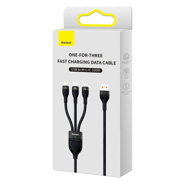 USB kábel 3v1 Baseus Flash Series, USB-C + micro USB + Lightning, 100 W, 1,2 m (čierny) - Image 8