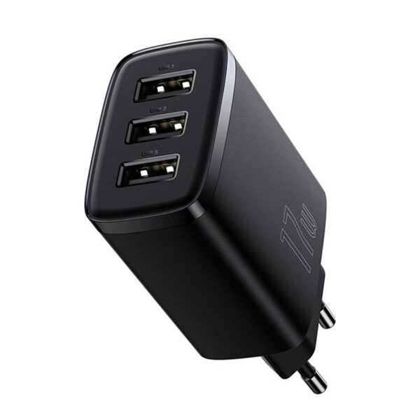Kompaktná rýchlonabíjačka Baseus, 3x USB, 17 W (čierna) - Image 5