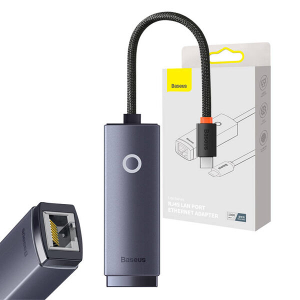Sieťový adaptér Baseus Lite Series USB-C na RJ45 (sivý)