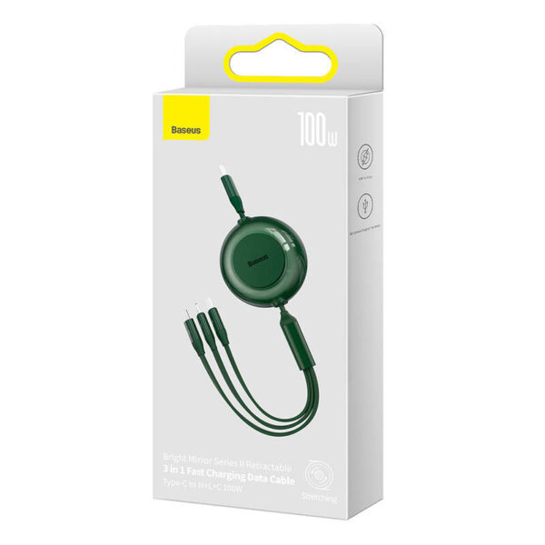Kábel USB-C 3 v 1 Baseus Bright Mirror 4 pre micro USB / USB-C / Lightning 100 W / 3,5 A 1,1 m (zelený) - Image 6