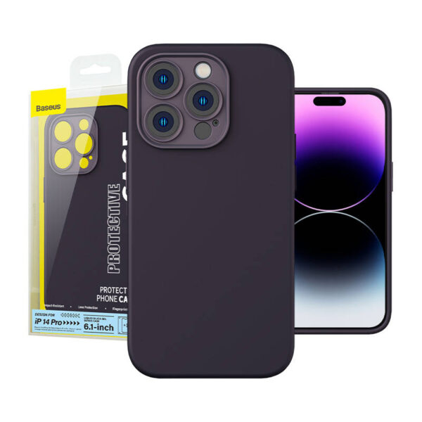 Puzdro Baseus Liquid Silica Gel pre iPhone 14 Pro (tmavo-fialové)+ tvrdené sklo + čistiaca súprava