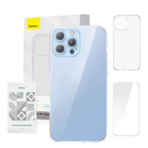 Puzdro na telefón Baseus Crystal Clear pre 13 Pro Max (priehľadné) + ochranný kryt displeja z tvrdeného skla + čistiaca súprava