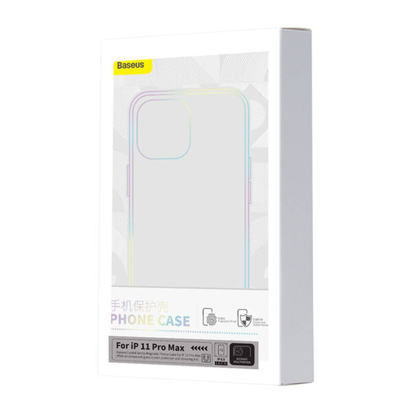 Puzdro na telefón Baseus Magnetic Crystal Clear pre iPhone 11 Pro Max (priehľadné) s ochranným krytom displeja z tvrdeného skla a čistiacou súpravou - Image 6