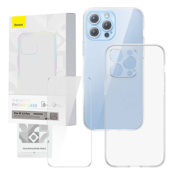 Priehľadný obal a sada tvrdeného skla Baseus Corning pre iPhone 13 Pro