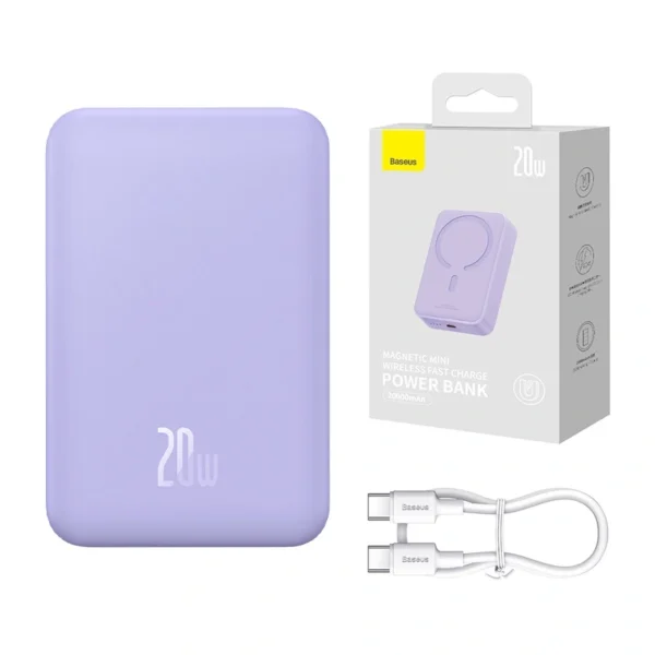 Powerbanka Baseus Magnetic Mini 20000mAh 20W MagSafe (fialová) - Image 9