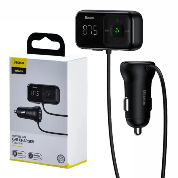 Prehrávač MP3 do auta s rozhraním Bluetooth + nabíjačka Baseus v tvare T S-16 Black OS