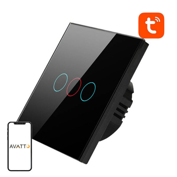 Inteligentný vypínač svetla WiFi Avatto TS02-EU-B3 3 Way TUYA (čierny)