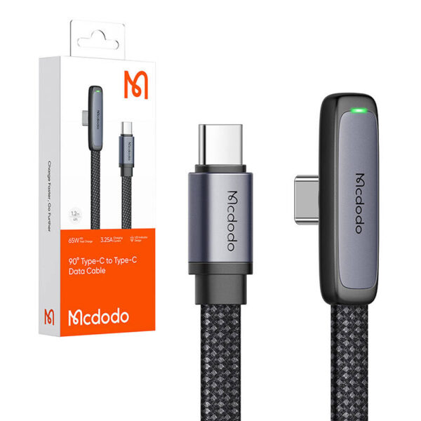90 degree cable USB-C to USB-C Mcdodo CA-3360, 65W, 1.2m (black) - Image 5