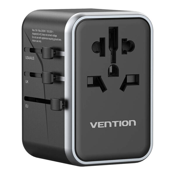 Adapter podróżny uniwersalny 65W Vention FJFB0 GaN 2xUSB-C 2xUSB-A (czarny) - Image 2