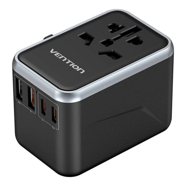 Adapter podróżny uniwersalny 65W Vention FJFB0 GaN 2xUSB-C 2xUSB-A (czarny) - Image 3